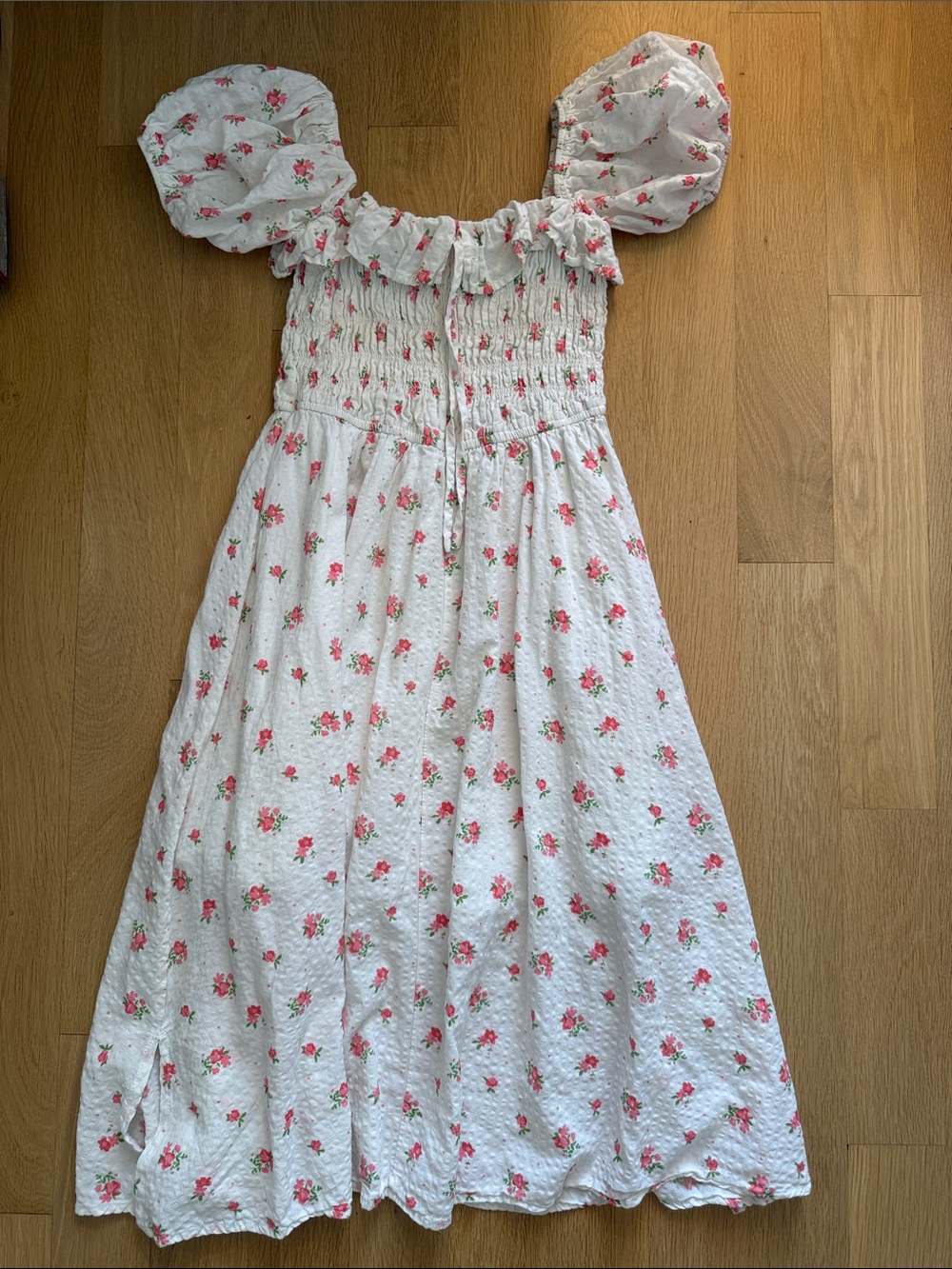 Amazon White Floral Smocked Sundress with Puff Sleeves